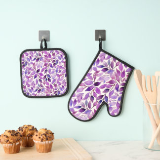 Paarse Bladeren Ovenwant & Pannenlap Set