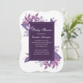 Paarse bladeren. Uitnodiging voor violet baby show (Staand voorkant)