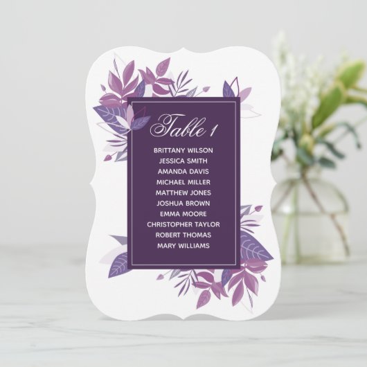 Paarse bladeren, zitvlak. Violet trouwplan Kaart (Staand voorkant)