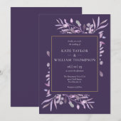 Paarse Bladgoud Geometrische Trouwdag Kaart (Voorkant / Achterkant)