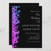 Paarse bladpatroon Elegante zwarte bruiloft Kaart (Voorkant / Achterkant)