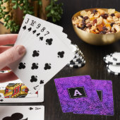 Paarse bladpatroon vet monogram type modern pokerkaarten (Insitu)