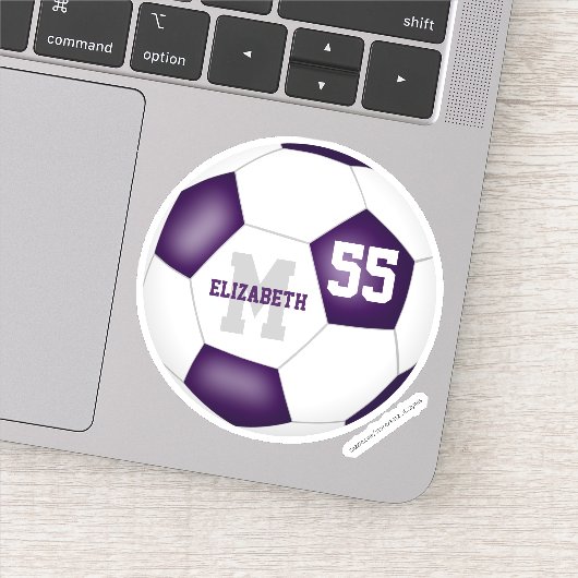paarse blanke meisjes gepersonaliseerd voetbal sticker (Detail)