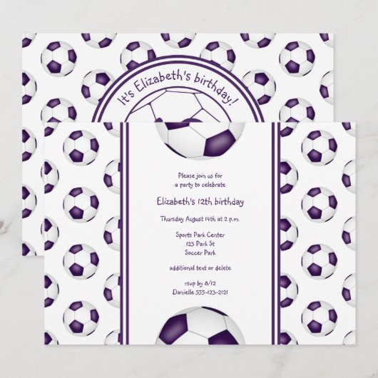 paarse blanke voetbaldag verjaardag of teamparty kaart (Voorkant / Achterkant)