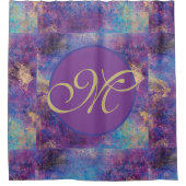 Paarse Blauw Abstract Monogram Douchegordijn (Voorkant)