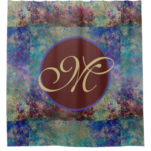 Paarse Blauw Abstract Monogram Douchegordijn (Voorkant)