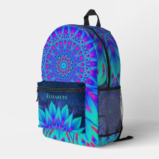 Paarse Blauw Blauwgroen & Roze Cool Mandala Jouw n Bedrukte Rugzak (Achterkant Hoek Rechts)