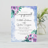 Paarse Blauw Bloemen Waterverf Bruiloft Verloving Kaart (Staand voorkant)