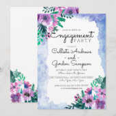 Paarse Blauw Bloemen Waterverf Bruiloft Verloving Kaart (Voorkant / Achterkant)