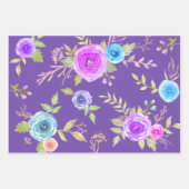 Paarse Blauw Bloemen waterverf Land Chique Elegant Inpakpapier Vel (Voorkant)