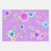Paarse Blauw Bloemen waterverf Land Chique Elegant Inpakpapier Vel (Voorkant 3)