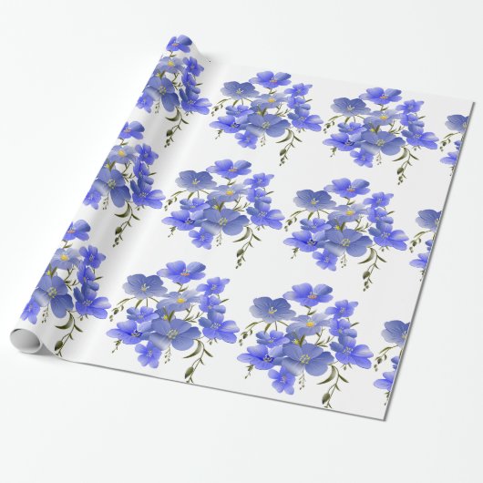 Paarse blauw bloemenpatroon cadeaupapier (Uitgerold)
