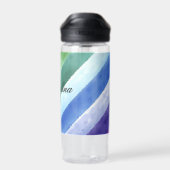 Paarse blauw diagonale streep waterverf naam schoo waterfles (Achterkant)