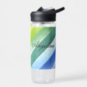 Paarse blauw diagonale streep waterverf naam schoo waterfles (Links)