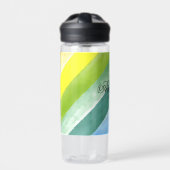 Paarse blauw diagonale streep waterverf naam schoo waterfles (Voorkant)