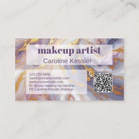 Paarse Blauw Donkerroze Goud Marmeren Kunstpatroon Visitekaartje (Achterkant)