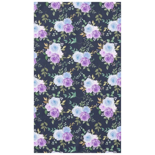 paarse blauw elegante bloemige zwarte grond tafelkleed (Voorkant)