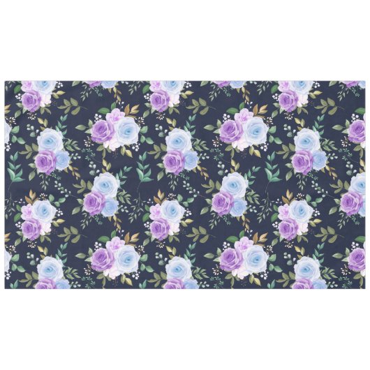 paarse blauw elegante bloemige zwarte grond tafelkleed (Voorkant (Horizontaal))