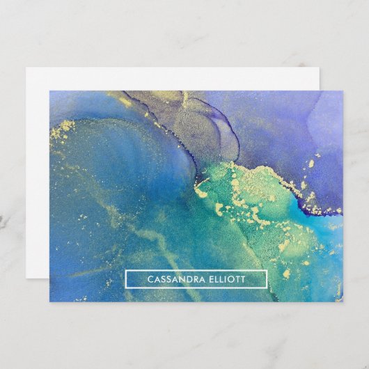 Paarse blauw- en gouden Abstracte-alcoholinkt Notitiekaartje (Voorkant / Achterkant)