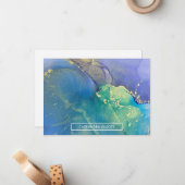 Paarse blauw- en gouden Abstracte-alcoholinkt Notitiekaartje (Voorkant / Achterkant in situ)