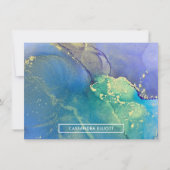 Paarse blauw- en gouden Abstracte-alcoholinkt Notitiekaartje (Voorkant)