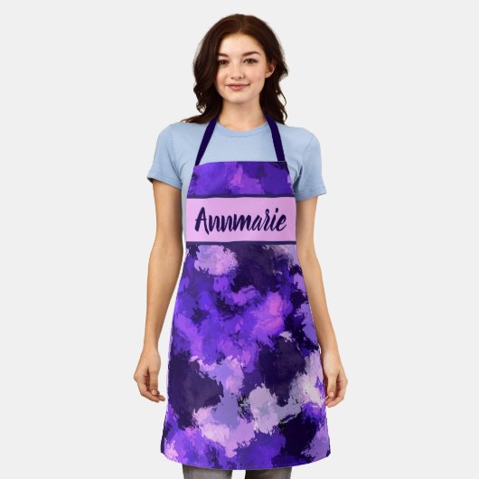Paarse Blauw en Koel Abstracte Vormen Schort (Gedragen)