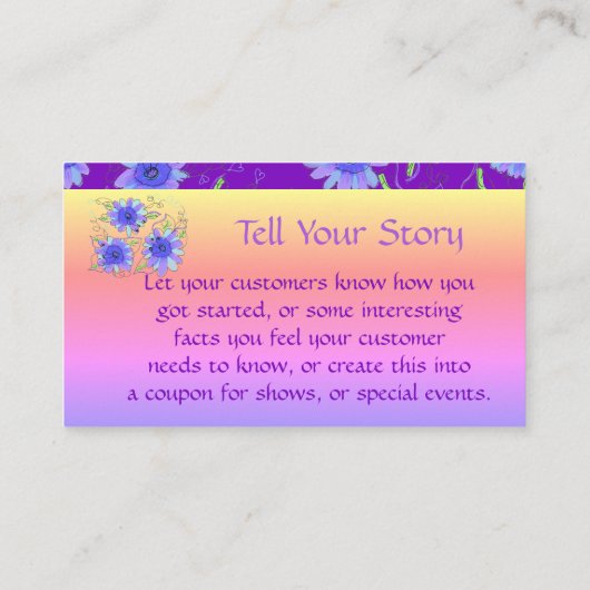 Paarse blauw en roze bloemig Visitekaartje Kortingskaartje (Achterkant)
