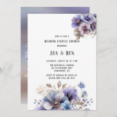 Paarse blauw geschilderd bloemenbruiloft koppels d kaart (Voorkant / Achterkant)