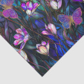 Paarse blauw Glas in lood look tulpen vlinders Tissuepapier (Detail)