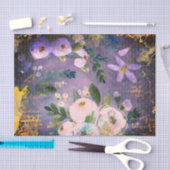  paarse Blauw Goud Bloemen waterverf Script Tissuepapier (Craft)