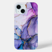 Paarse Blauw Gouden Waterverf Marmeren Alcoholinkt Case-Mate iPhone Case (Achterkant)