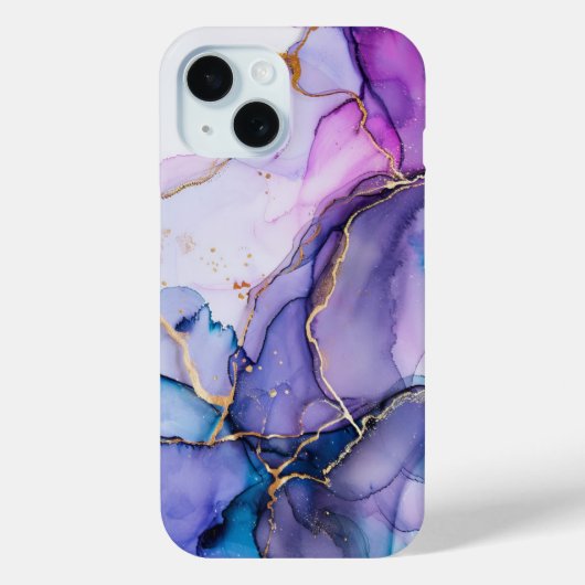 Paarse Blauw Gouden Waterverf Marmeren Alcoholinkt Case-Mate iPhone Case (Achterkant)