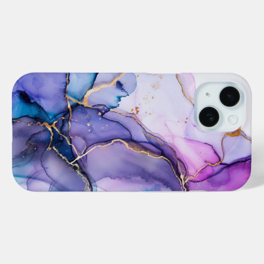 Paarse Blauw Gouden Waterverf Marmeren Alcoholinkt Case-Mate iPhone Case (Achterkant (horizontaal))
