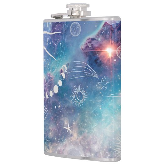 Paarse blauw hemelpatroon heupfles (Links)