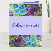 Paarse -blauw Hongaars borduurwerk - naamdag Kaart (Voorkant)