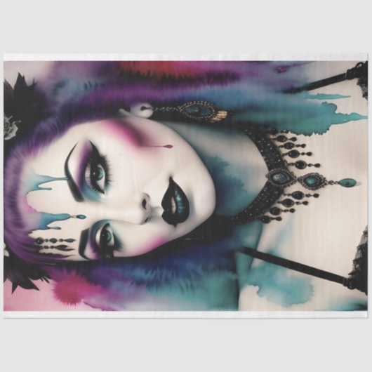 Paarse Blauw Mooie Gothic Performer Decoupage Tissuepapier (Voorkant)