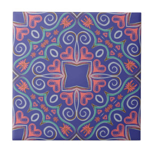 Paarse blauw ornament Keramische Tegel Tegeltje