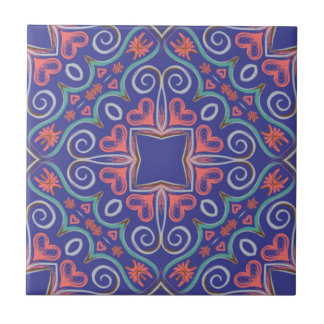 Paarse blauw ornament Keramische Tegel Tegeltje