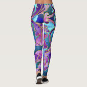 Paarse Blauw Roze Waterverf Damask Ontwerp Leggings (Achterkant)
