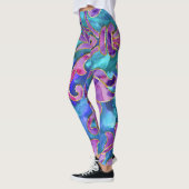 Paarse Blauw Roze Waterverf Damask Ontwerp Leggings (Links)