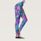 Paarse Blauw Roze Waterverf Damask Ontwerp Leggings (Rechts)