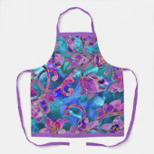 Paarse Blauw Roze Waterverf Damask Ontwerp Schort (Voorkant)