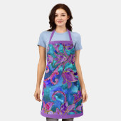 Paarse Blauw Roze Waterverf Damask Ontwerp Schort (Gedragen)