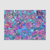 Paarse Blauw Roze Waterverf Damask Ontwerp Tissuepapier (Voorkant)