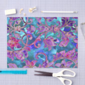 Paarse Blauw Roze Waterverf Damask Ontwerp Tissuepapier (Craft)