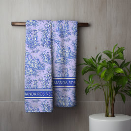  paarse blauw Toile de Jouy afgedrukt Bad Handdoek