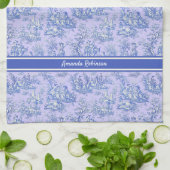  paarse blauw Toile de Jouy afgedrukt Theedoek (Gevouwen)