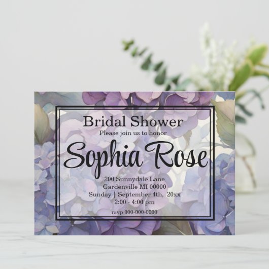  paarse blauw waterverf floral vrijgezellenfeest kaart (Staand voorkant)