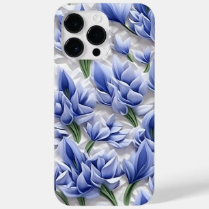 PAARSE BLAUW WIT 3-D PAPIER LOOK BLUEBELLS Case-Mate iPhone 14 PRO MAX HOESJE