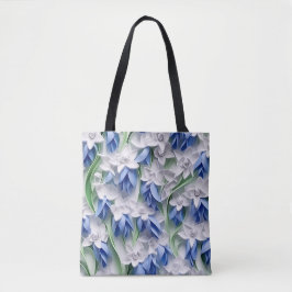 PAARSE BLAUW WIT 3DLOOK BLUEBELL FLOWERS TOTE BAG